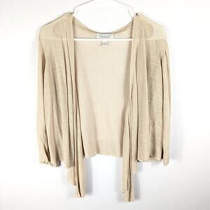 Dressbarn M Linen Rayon Open Front Lightweight Cardigan Beige Long Sleeve